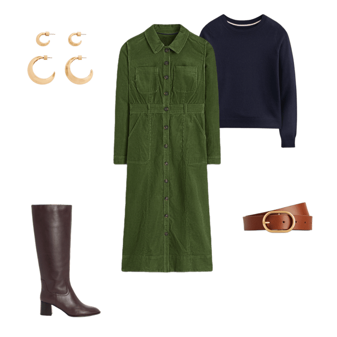 knee length dresses for ladies Amanda Cord Midi Dress-Navy