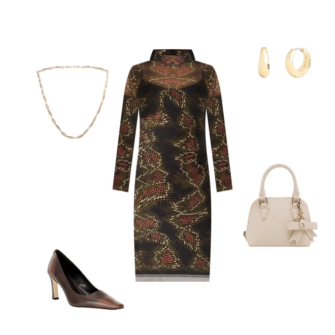 Steve Madden Vivienne Snake Print Turtle Neck Long Sleeve Bodycon