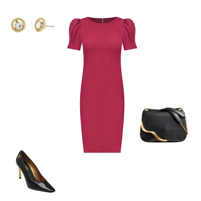 DKNY by Donna Karan Crepe Round Neck Short Puff Sleeve Dress