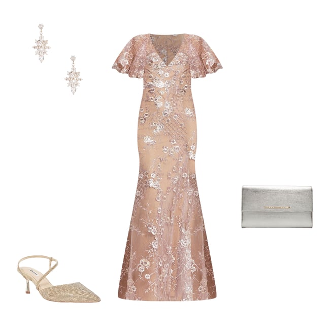 pink prom dress with lace Pink Tulle A Line Floral Lace Prom Dresses Wit Slit PL441 main image 0