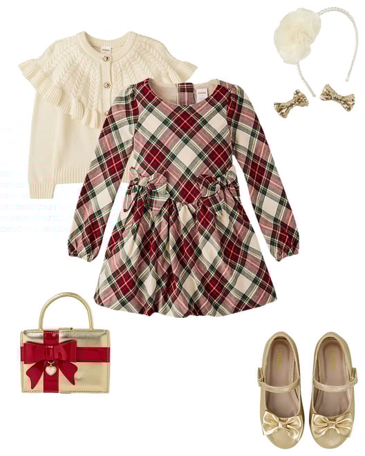 1st bundle featuring 4 items which compliment Girls Plaid Bow Flannel Bubble Dress