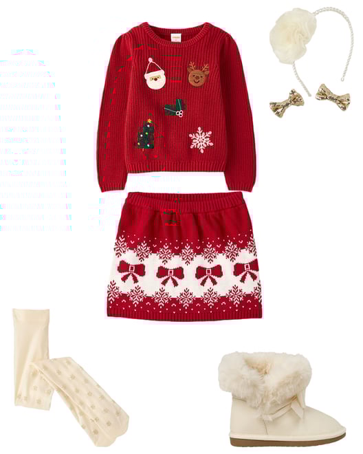 3rd bundle featuring 4 items which compliment Girls Crochet Holiday Shaker Stitch Sweater