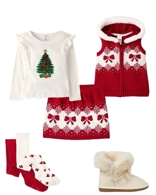 1st bundle featuring 4 items which compliment Girls Bow Fairisle Sweater Skirt