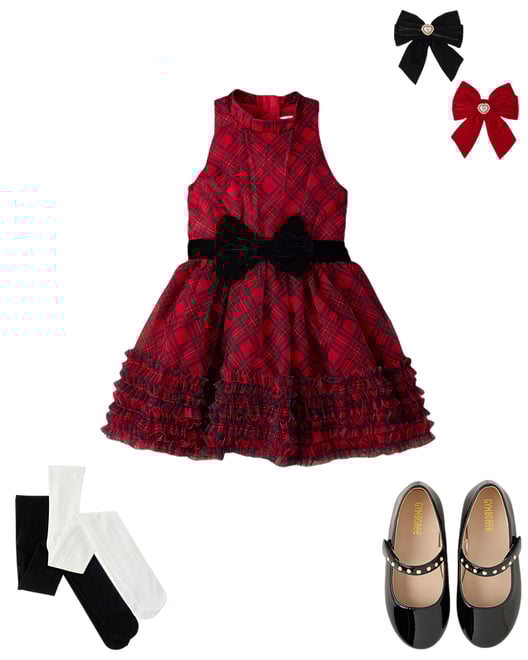 3rd bundle featuring 3 items which compliment Girls Plaid Ruffle Mesh Mock Neck Dress