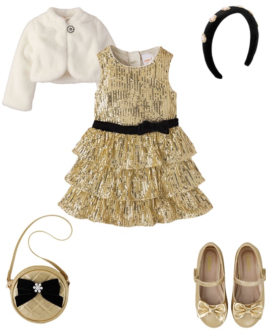 1st bundle featuring 4 items which compliment Girls Sequin Bow Tiered Dress