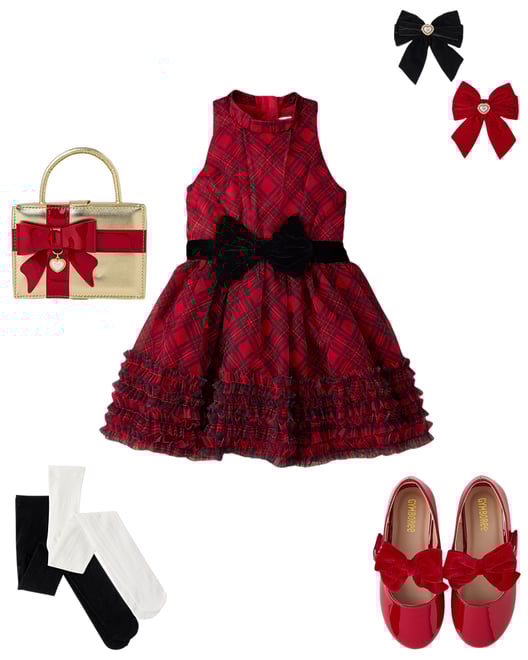 2nd bundle featuring 4 items which compliment Girls Plaid Ruffle Mesh Mock Neck Dress