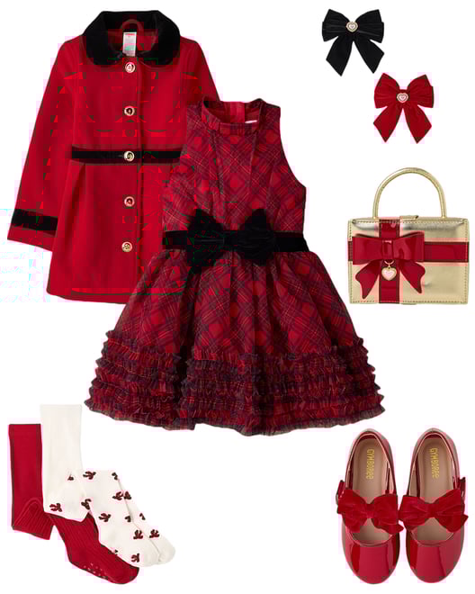 1st bundle featuring 5 items which compliment Girls Plaid Ruffle Mesh Mock Neck Dress