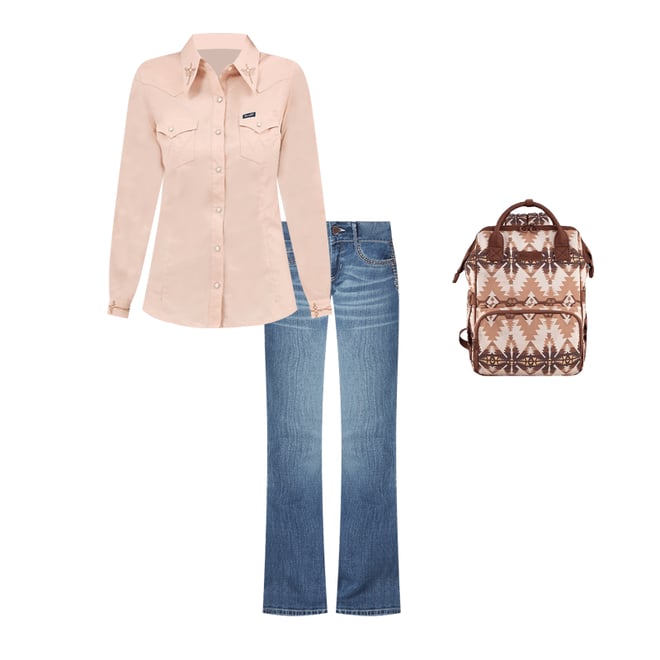 Women's Embroidered Collar Slim Western Snap Shirt in Pink