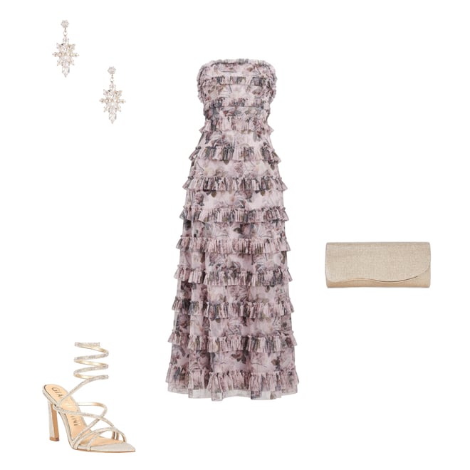 Mac Duggal Chiffon Floral Print Strapless Neck Sleeveless Ruffle Tiered  A-Line Maxi Dress | Dillard's
