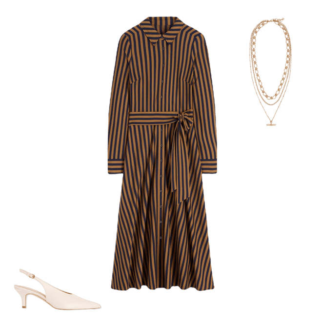 Marcia Jersey Shirt Dress-Gingerbread and Navy Stripe | Boden USA
