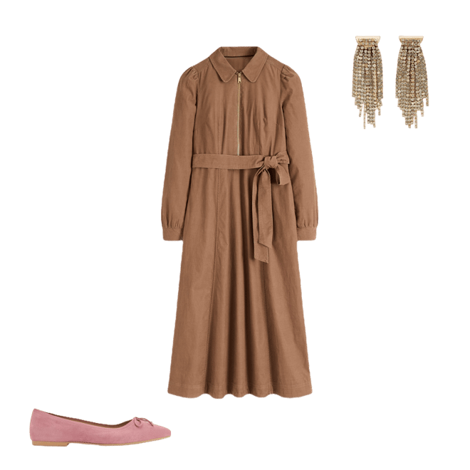 knee length dresses for ladies Boden Women's Adelaide Zip Cord Midi Dress in Brown
