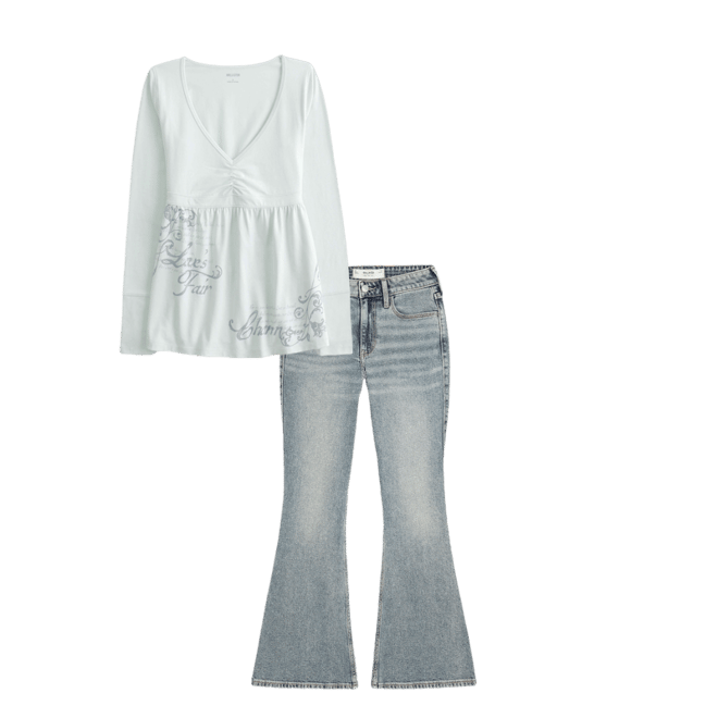 Long-Sleeve Pinch Bust Graphic Babydoll Top