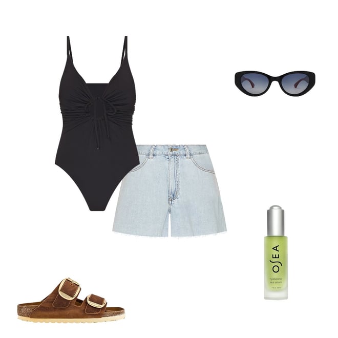 WeWoreWhat Flare Bell Short in Light Wash | REVOLVE