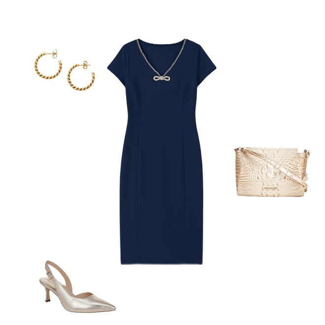 ❤︎marin’s shop❤︎　1128 Marina Scuba Crepe Rhinestone Trim Bow Neckline Short Sleeve