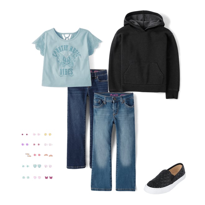 3rd bundle featuring 4 items which compliment Girls Embellished Graphic Eyelet Top