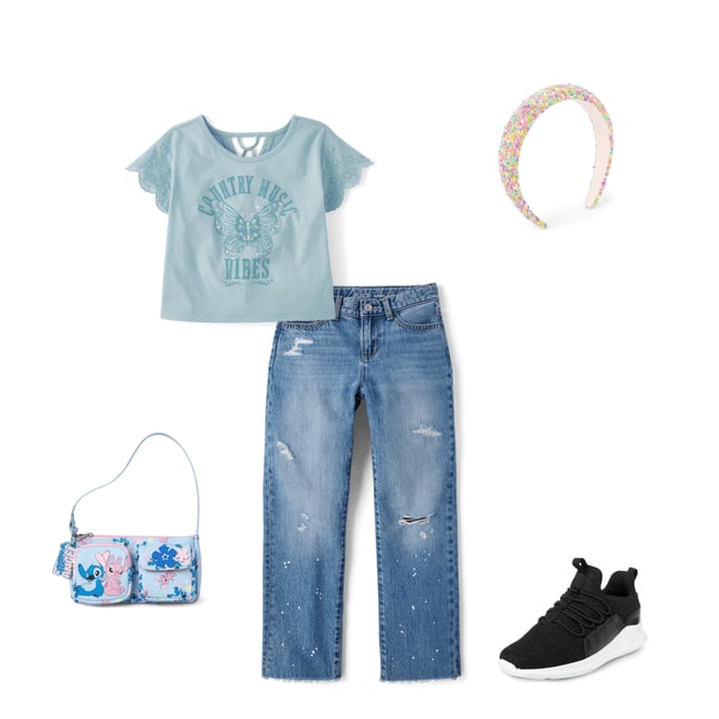 1st bundle featuring 4 items which compliment Girls Embellished Graphic Eyelet Top