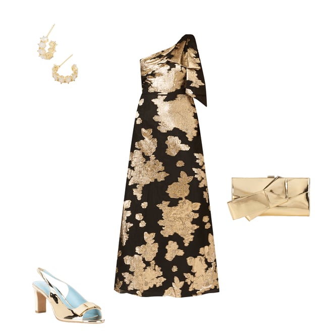 Aidan Mattox Jacquard Metallic One Shoulder Neck Sleeveless Bow