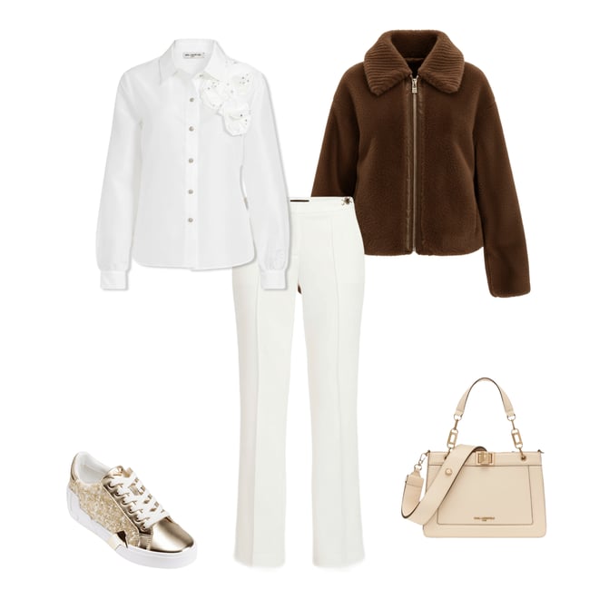 KARL LAGERFELD PARIS Faux Fur Grooved Point Collar Zip Front