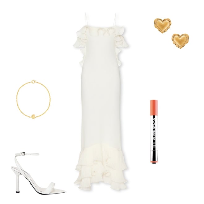 delina dress in cream Delfi Collective Delina Ruffled Open-Back Maxi Dress