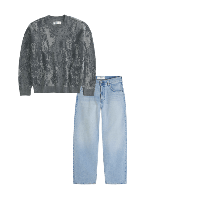 Boxy Pattern Crew Sweater