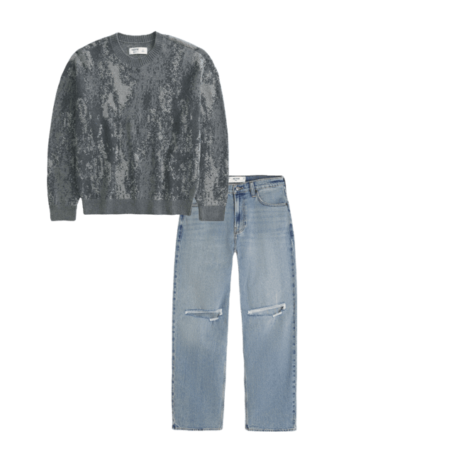 Boxy Pattern Crew Sweater