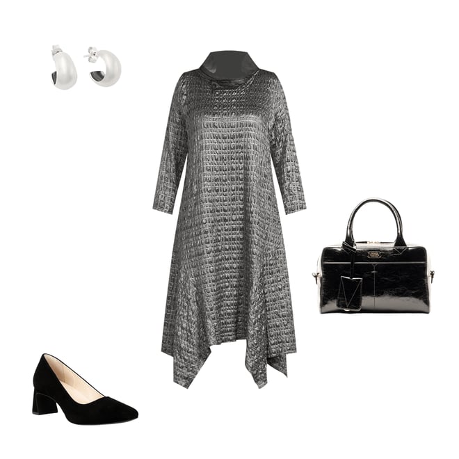 IC Collection Metallic Pucker Jacquard Organza Collar Long Sleeve