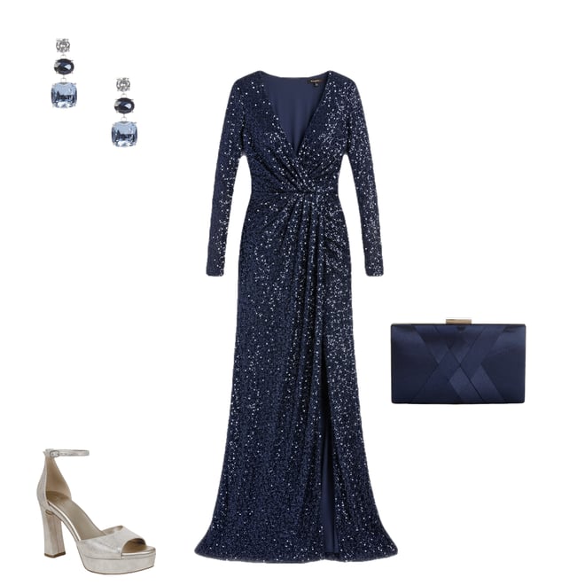 chinese dress ladies LONG SLEEVE SEQUIN FLOWER LONG DRESS | CULT MIA main image 1