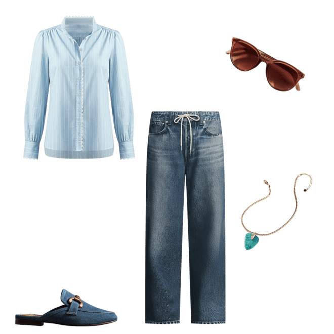 English Factory Long-Sleeve Scallop-Trim Blouse | Anthropologie