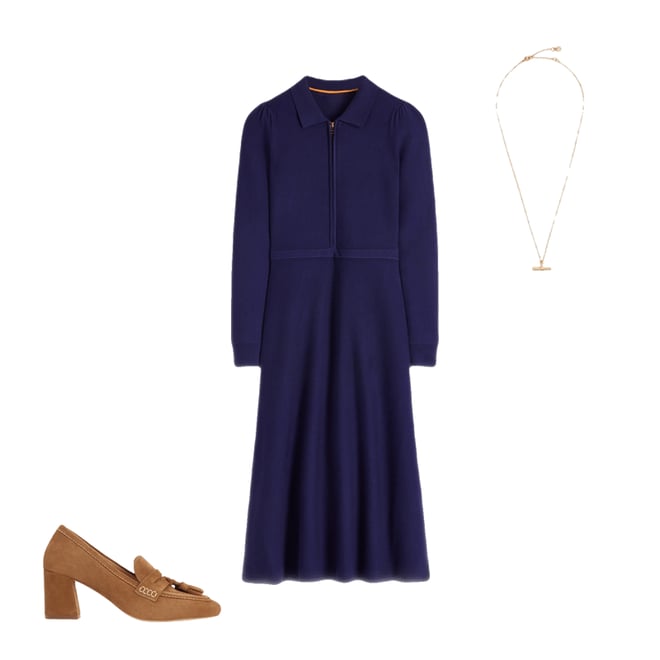Fiona Zip Front Knitted Dress-Navy | Boden USA