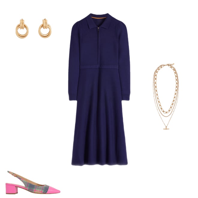 Fiona Zip Front Knitted Dress-Navy | Boden USA