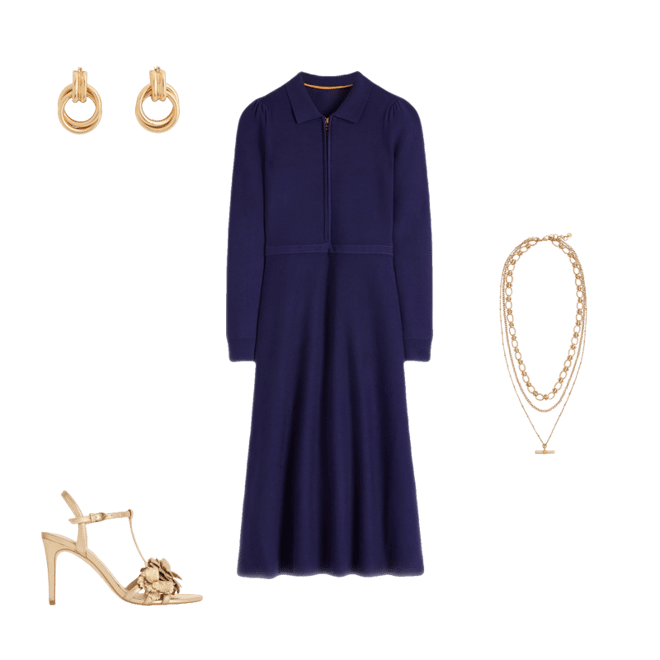 Fiona Zip Front Knitted Dress-Navy | Boden USA