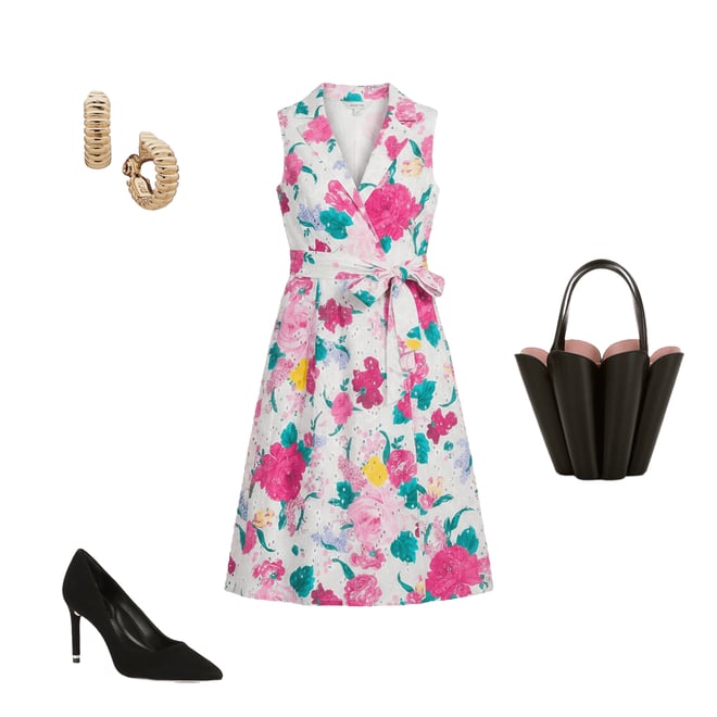 Anne Klein Notch Collar Wrap Floral Print Cotton Eyelet Midi Dress |  Dillard's