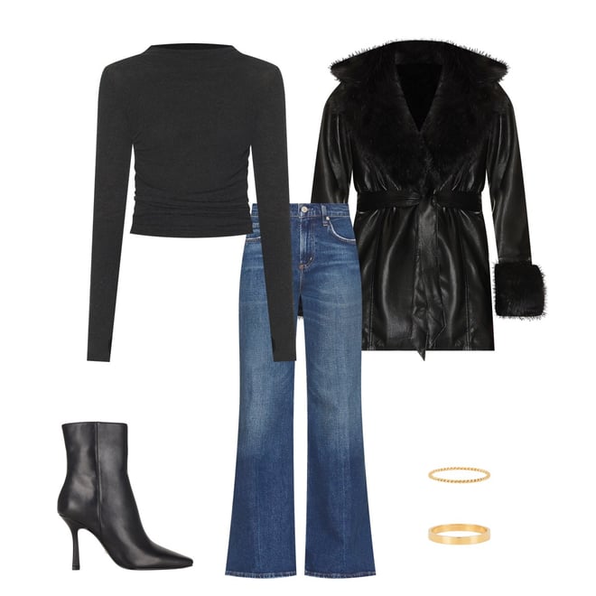 Show Me Your Mumu Penny Lane Coat in Black Faux Leather & Faux Fur