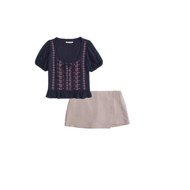 Embroidered Peplum Puff Sleeve Top
