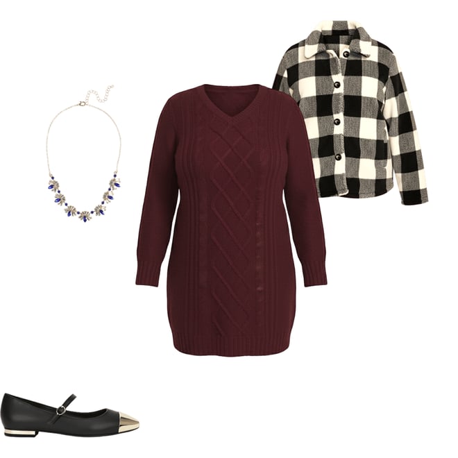 Plus Size Cable Knit V Neck Sweater Dress