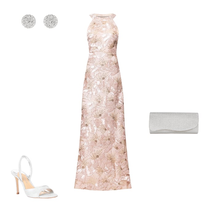 Betsy & Adam Floral Sequin Soutache Halter Sleeveless A-Line Gown
