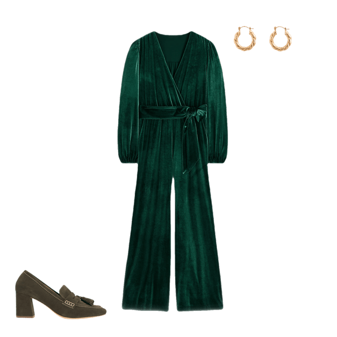Jersey Velvet Wrap Jumpsuit-Emerald Night | Boden Global