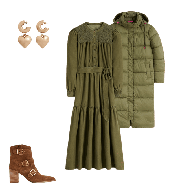 green emerald velvet dress Boden Cecily Belted Long Sleeve Cotton Corduroy Midi Dress in Woodland Green at Nordstrom, Size 2 main image 1