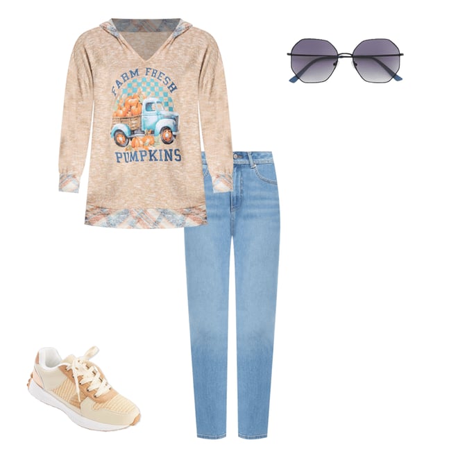  Cato Fashions | Cato Pumpkin Truck Graphic Hooded Top