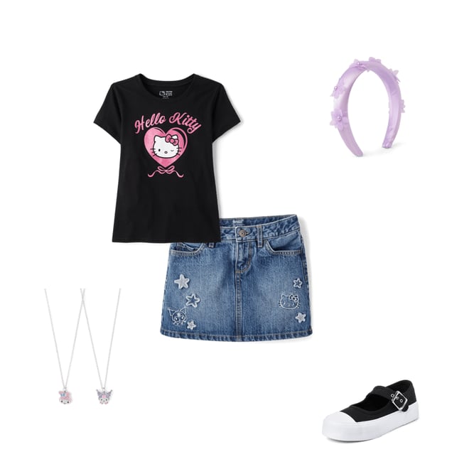 Girls Hello Kitty And Friends Applique Star Denim Skort - BLUE