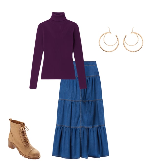  Cato Fashions | Cato Tiered Button Fly Denim Midi Skirt