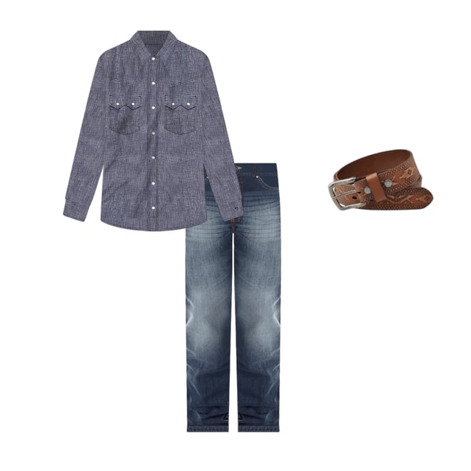 Men's Pattern Embossed Leather Belt in Tan