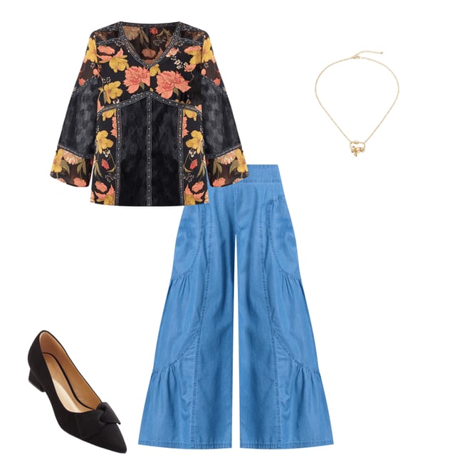 Cato Fashions | Cato Chambray Wavy Wide Leg Pants