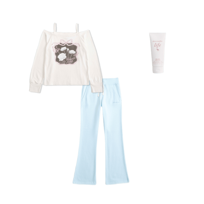 long-sleeve off-the-shoulder graphic tee