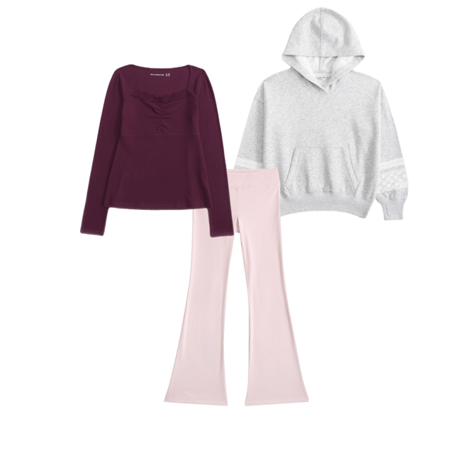 long-sleeve lace-trim babydoll top