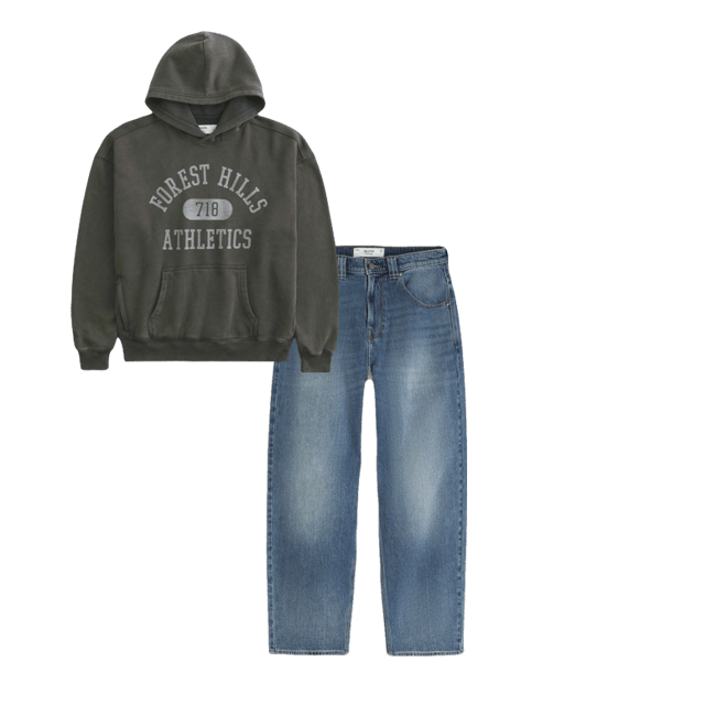 Medium Wash Embroidered Shark Graphic Skater Baggy Jeans