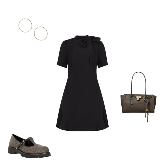 CeCe Plus Size Bow Mock Neck Short Sleeve Flounce Hem A-Line Dress