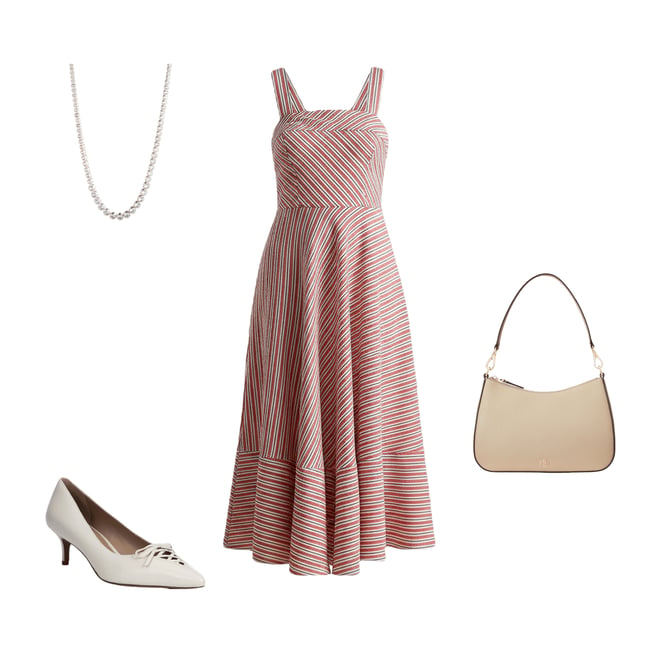 ralph lauren striped fit and flare dress Chic Satin Sleeveless Midi Dress with Flared Hem
