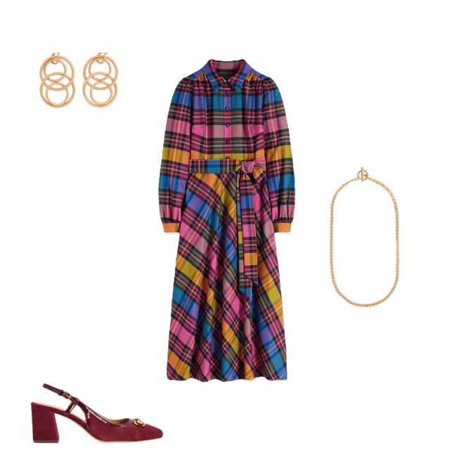 Vivienne Check Midi Dress-Multi, Blanket Check | Boden Global