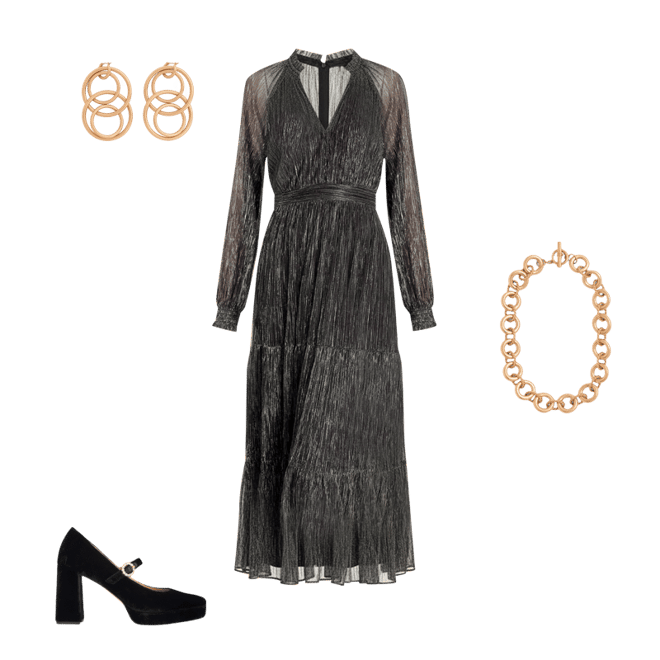 Lucille Smocked Sparkle Dress-Black and Gold | Boden USA